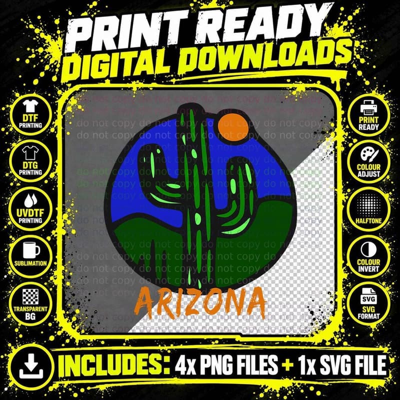 State of Arizona Cactus Sun and Desert T-Shirt Png SVG Digital Bundle