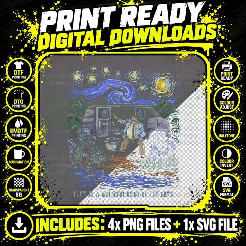 Van Gogh Down by the River Kids, Childrens Wear T-Shirt Png SVG Digital Bundle