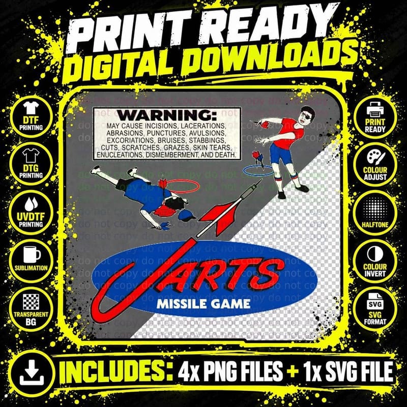 Warning Label Lawn Jarts Missile Game T-Shirt Png SVG Digital Bundle
