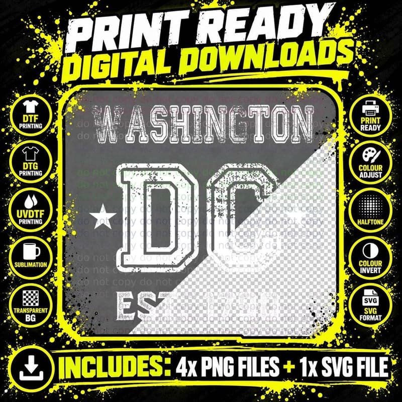 Washington DC Flag Love Capitol Hill Souvenir EST. 1790 Png SVG Digital Bundle