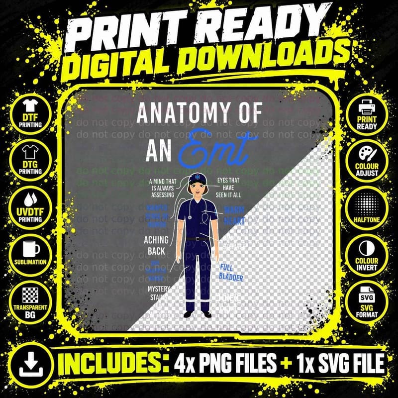 Anatomy of an EMT T-Shirt Png SVG Digital Bundle