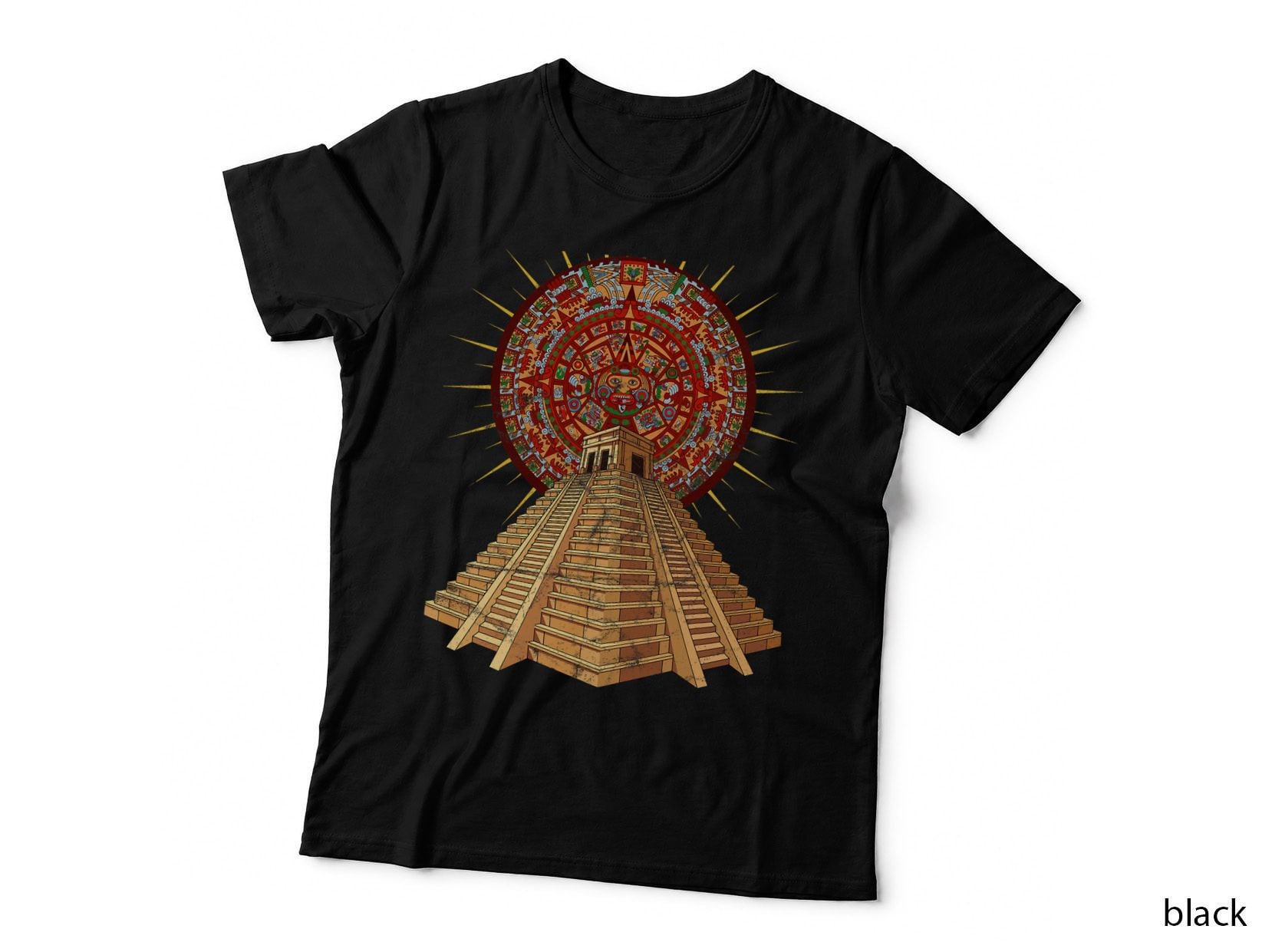 Ancient Sacred Mayan Aztec Calendar Pyramid Geometry T-Shirt