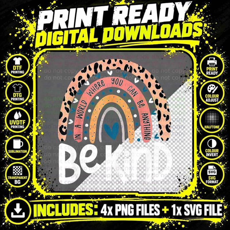 Be Kind Anti Bullying Orange Unity Day Leopard Raibow Png SVG Digital Bundle