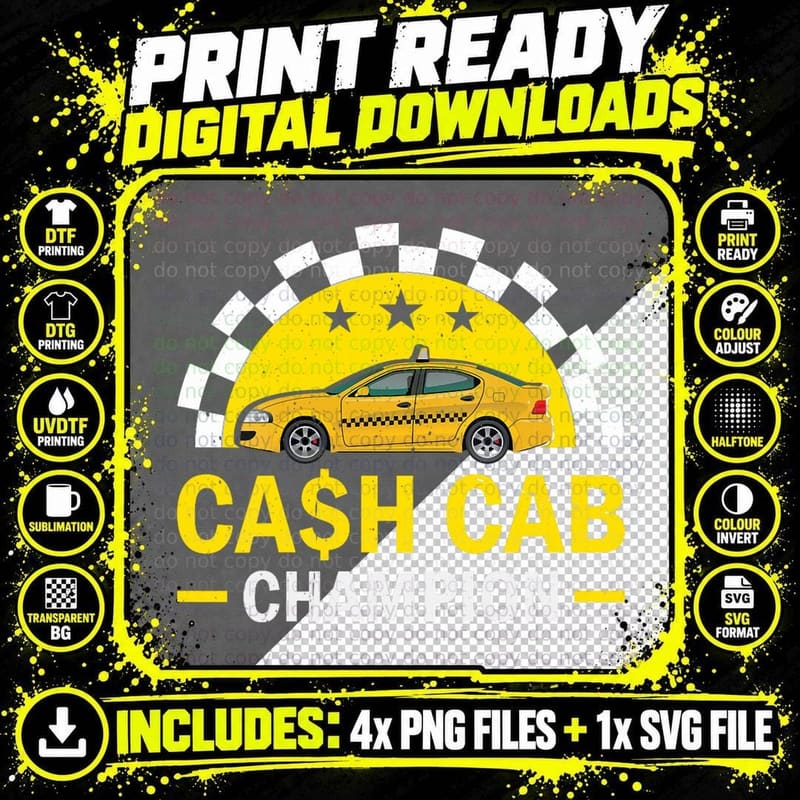Cash Cab Taxi Driver Job Worlds Best Job Taxi Driver Png SVG Digital Bundle
