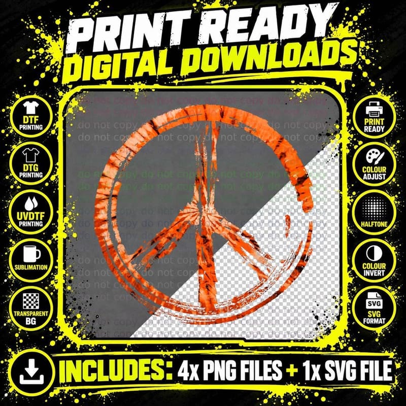 Cool Peace Sign Tie Dye Orange Shirt Anti Bullying Unity Png SVG Digital Bundle