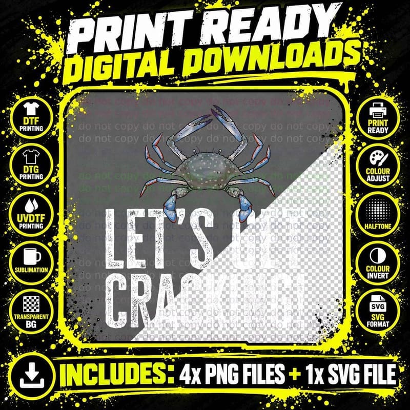 Crabbing Let's Get Cracking Maryland Blue Crab Hunter Png SVG Digital Bundle