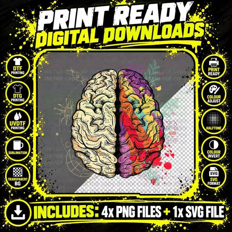 Creative and Logical Human Brain Anatomy T-Shirt Png SVG Digital Bundle