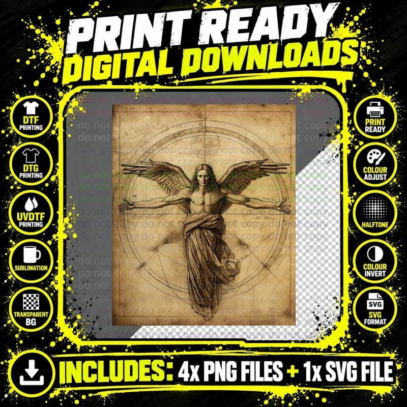 Da Vinci Vitruvian Angel Graphic T-Shirt Png SVG Digital Bundle