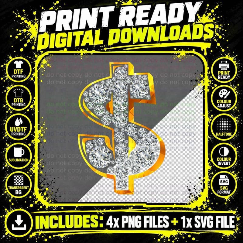 Diamond-Dollar Sign Cool More Cash American Currency Png SVG Digital Bundle