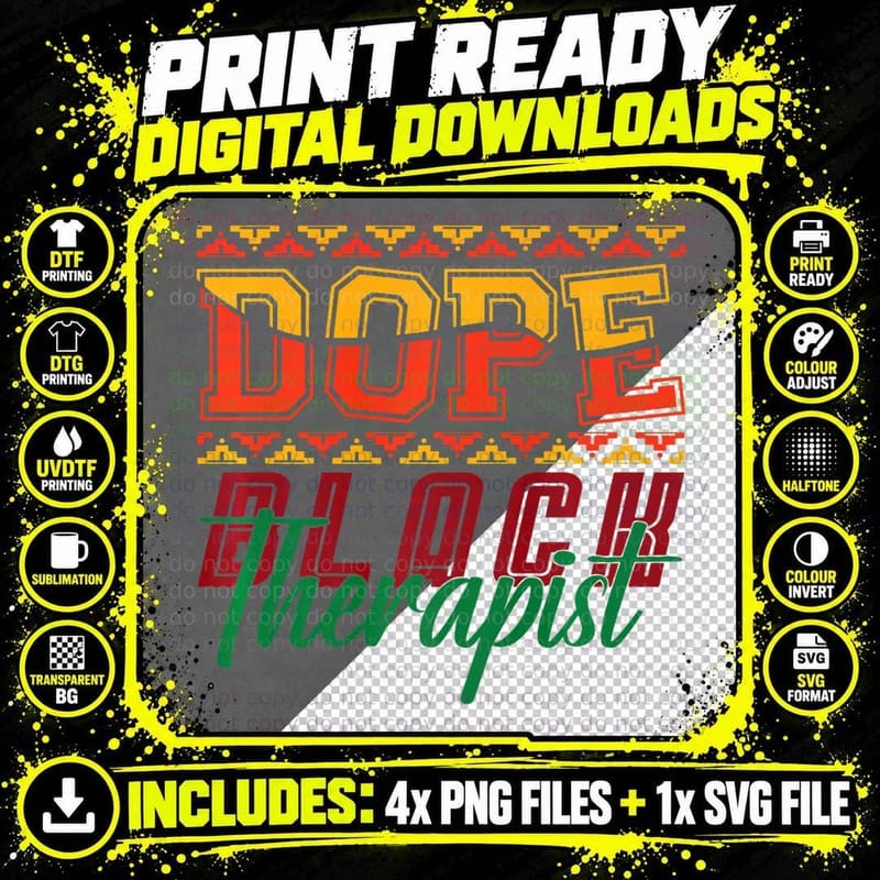 Dope Black Therapist Counseling Psychology Black Png SVG Digital Bundle