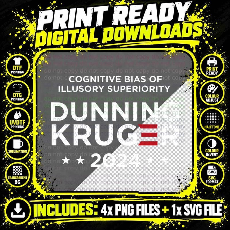 Dunning-Kruger Effect Unaware Behavior Humorous Png SVG Digital Bundle