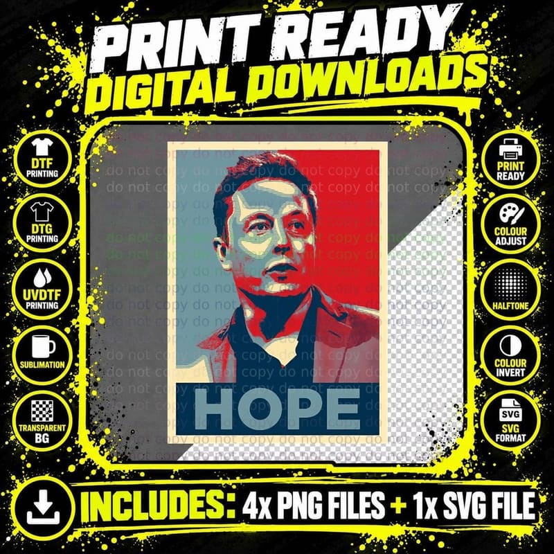 Elon Musk Hope T-Shirt Png SVG Digital Bundle