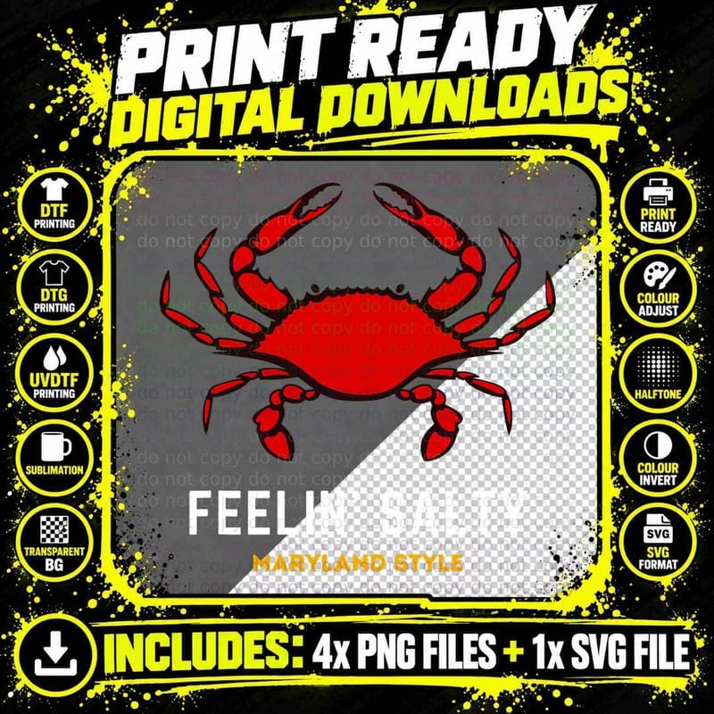 Feelin' SALTY Maryland Style Maryland State Crab Graphic Png SVG Digital Bundle