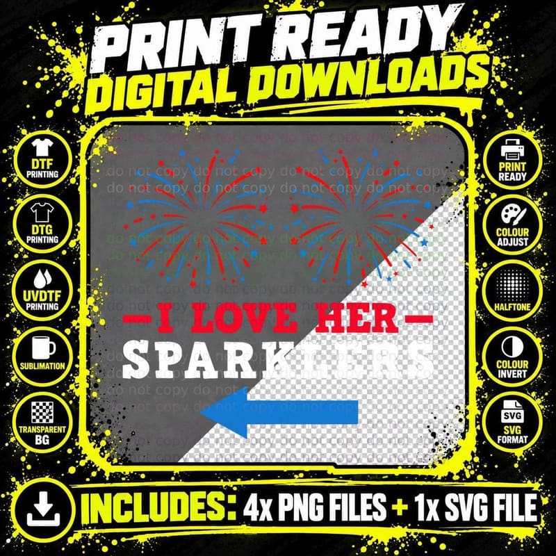 Fireworks Director 4th July I Love Her Sparklers T-Shirt Png SVG Digital Bundle