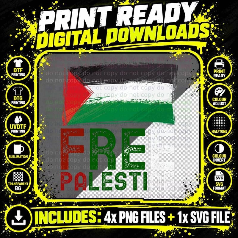 Free Palestine Flag Arabic Free Gaza Palestinian Flag Png SVG Digital Bundle