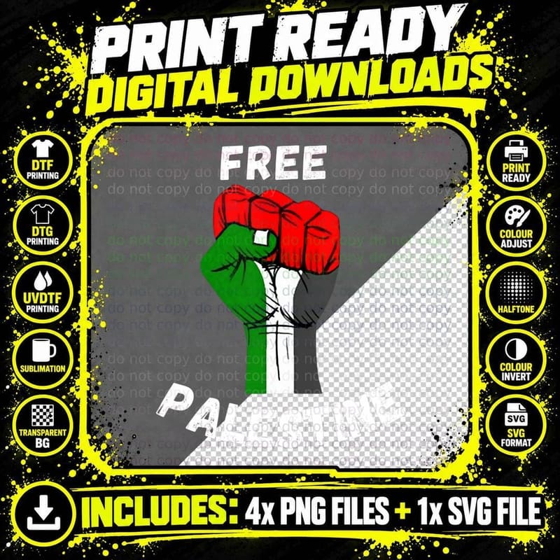 Free Palestine Gaza Arabic Flag, Classic Casual T-Shirt Png SVG Digital Bundle