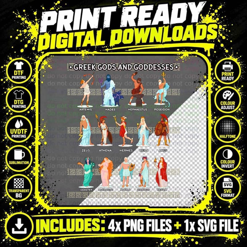 Greek History Gods and Goddesses Ancient Legends T-Shirt Png SVG Digital Bundle