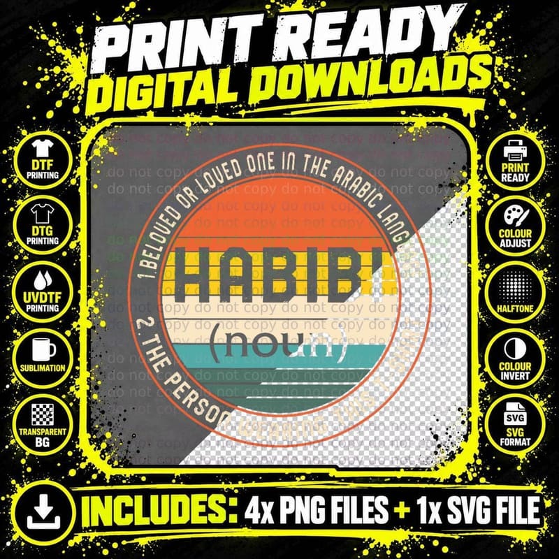 Habibi Noun Definition Arabic Eid Muslim Couple Wife Png SVG Digital Bundle