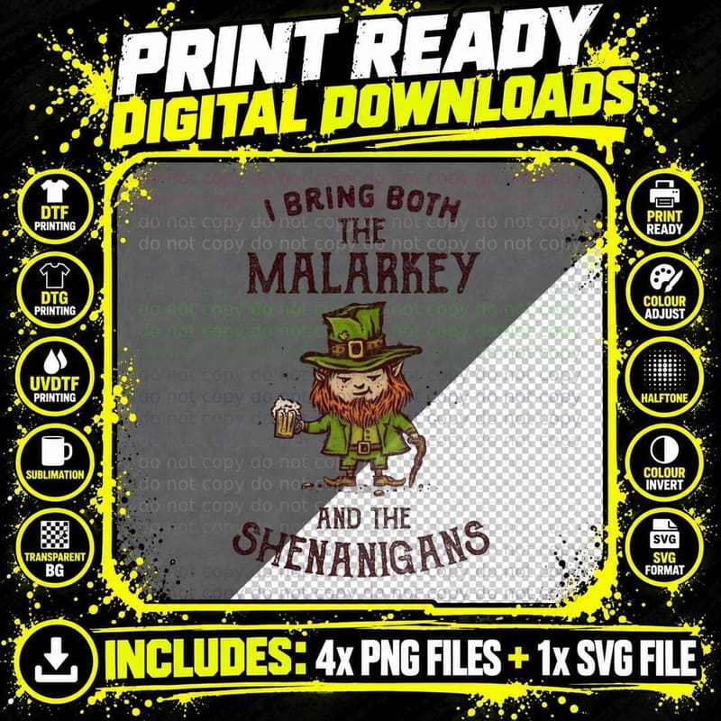 I Bring Malarkey and Shenanigans T-Shirt Png SVG Digital Bundle
