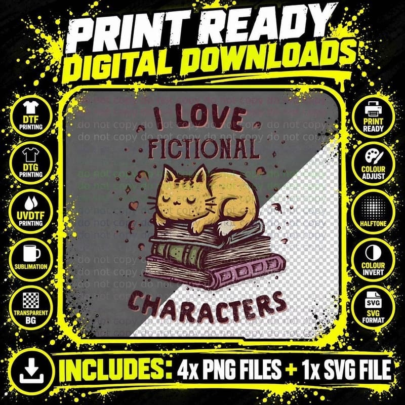 I Love Fictional Characters T-Shirt Png SVG Digital Bundle