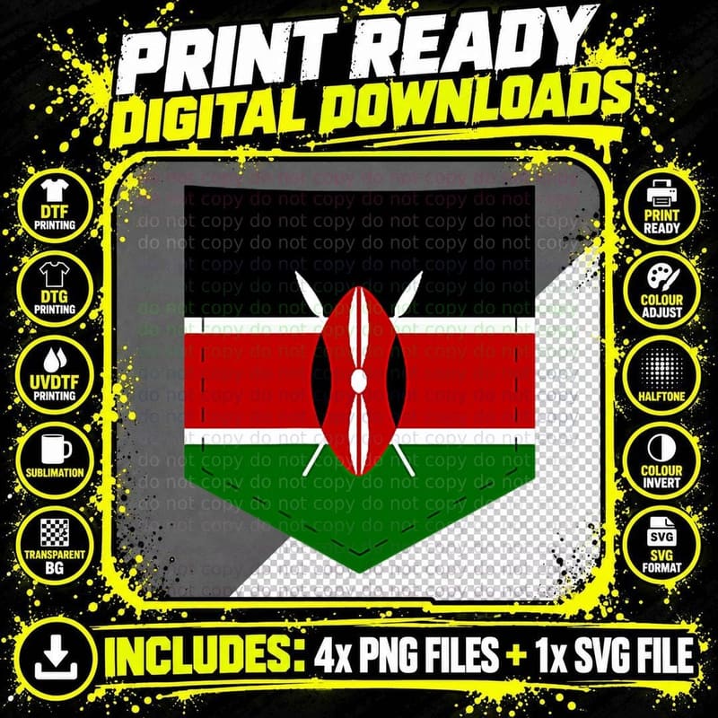 Kenya Flag T-Shirt with Printed Kenyan Flag Pocket Png SVG Digital Bundle