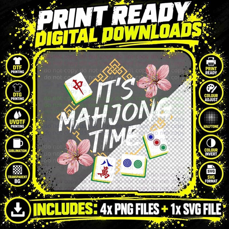 Mahjong Chinese Mahjong Player T-Shirt Png SVG Digital Bundle