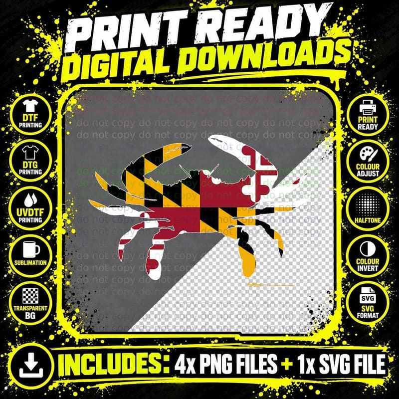 Maryland State Flag Blue Crab T-Shirt Png SVG Digital Bundle