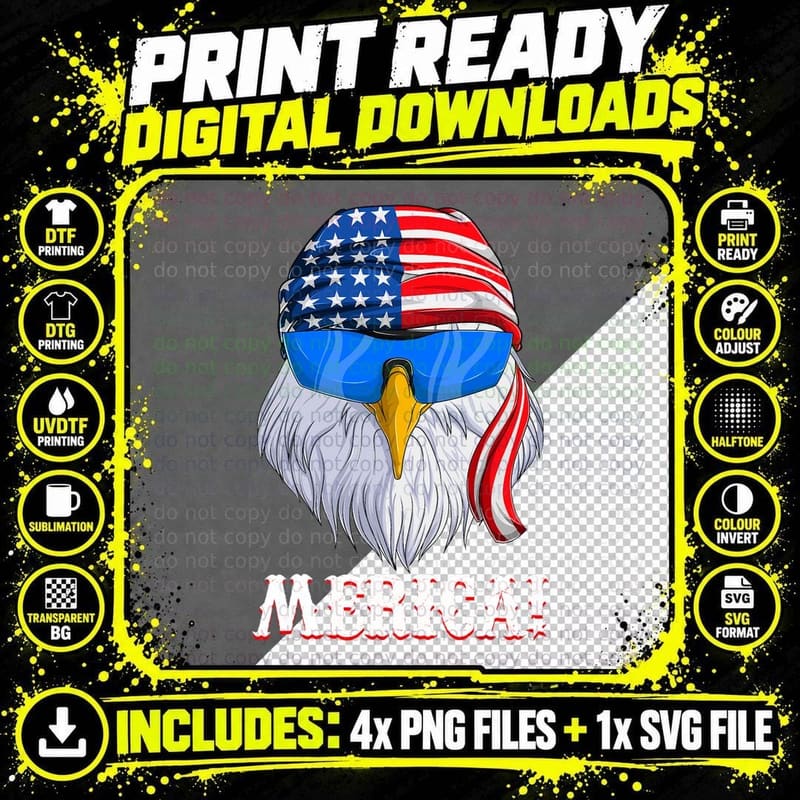 Merica American Eagle Shirts for Men Png SVG Digital Bundle