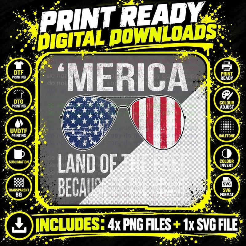 Merica Land of the Free Because of the Brave Patriotic Png SVG Digital Bundle