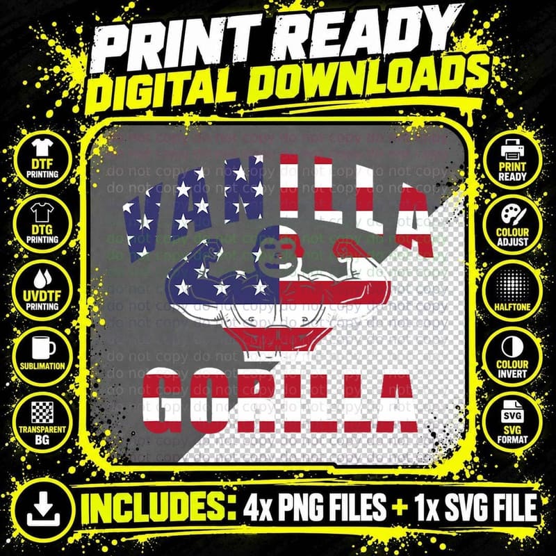 Merica Vanilla Gorilla Muscle Shirt T-Shirt Png SVG Digital Bundle