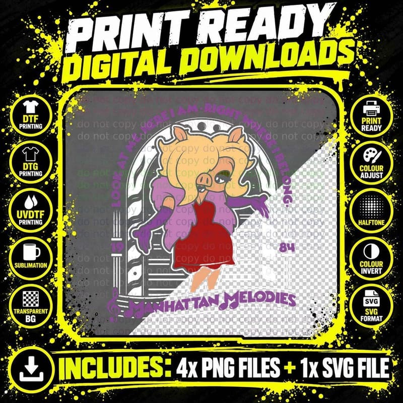 Miss Piggy Muppets Manhattan Melodies T-Shirt Png SVG Digital Bundle
