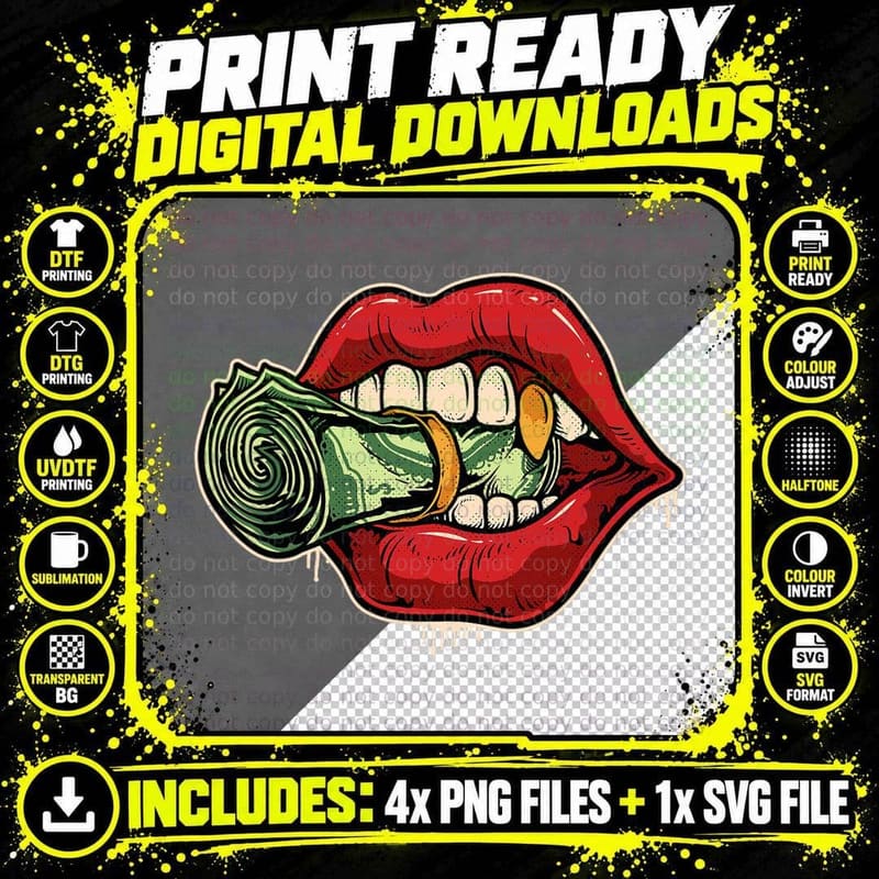 Money Shirt, Money Roll Cash Bankroll Lips Stacks Png SVG Digital Bundle