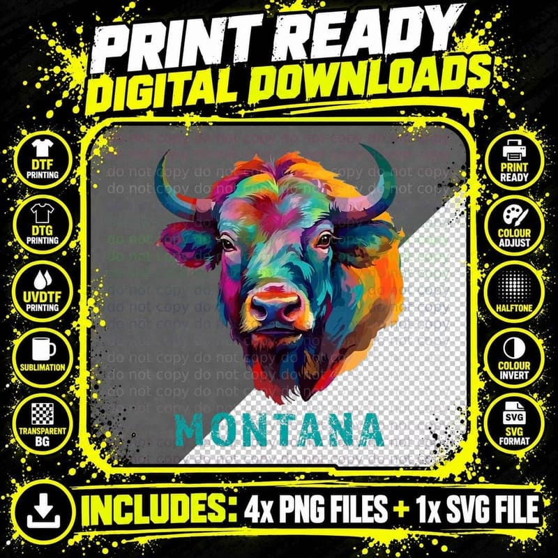 Montana American Bison Lover Graphic Buffalo Souvenir Png SVG Digital Bundle