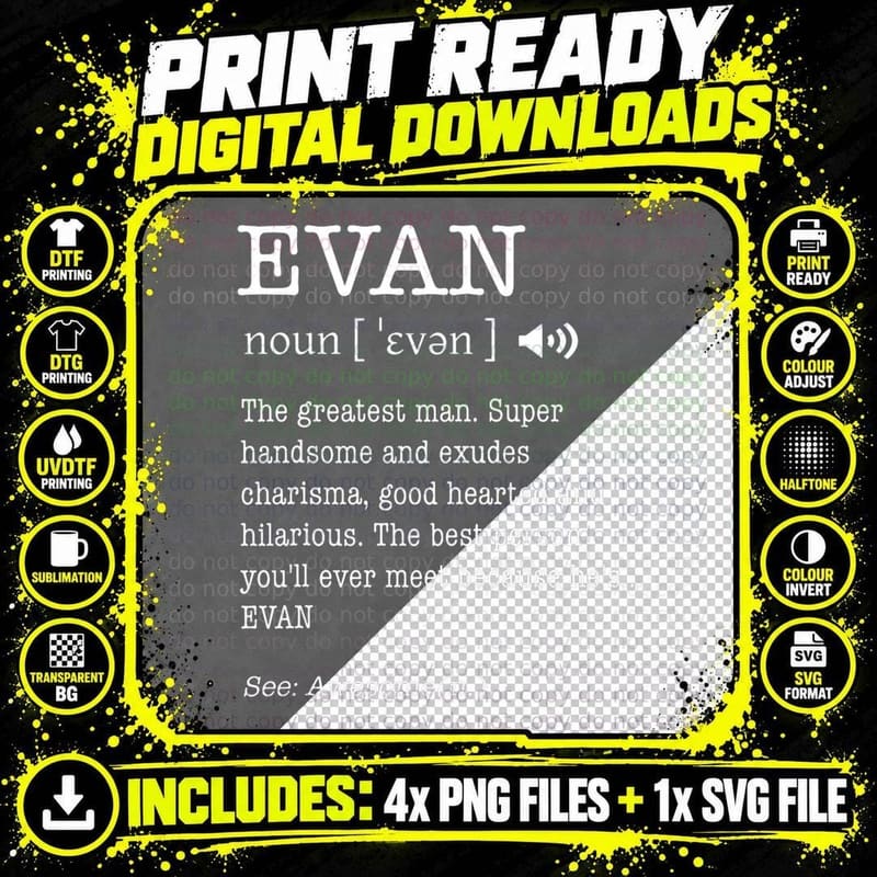 Name Is Evan Adult Definition Mens T-Shirt Png SVG Digital Bundle