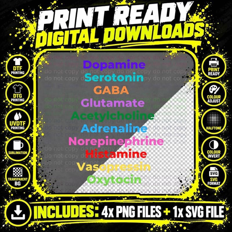 Neurotransmitters - Dopamine Neuroscience Brain Png SVG Digital Bundle