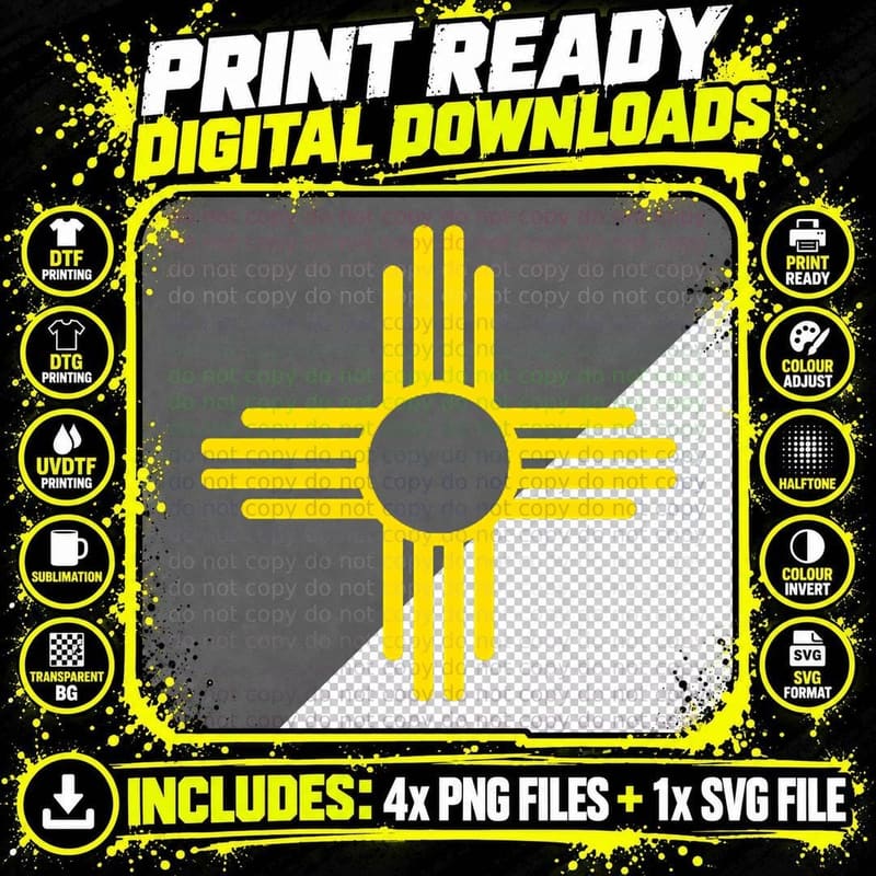 New Mexico Zia Sun Symbol Pocket Design Yellow Zia Sun Png SVG Digital Bundle