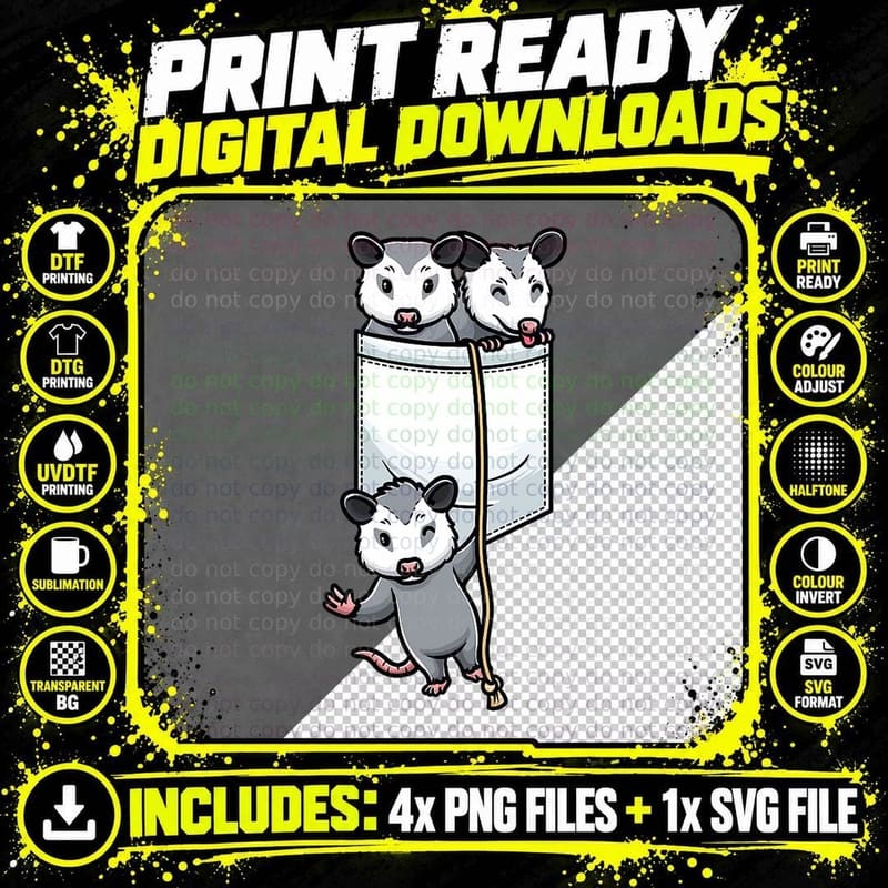 Opossum in Pocket Possum T-Shirt Png SVG Digital Bundle