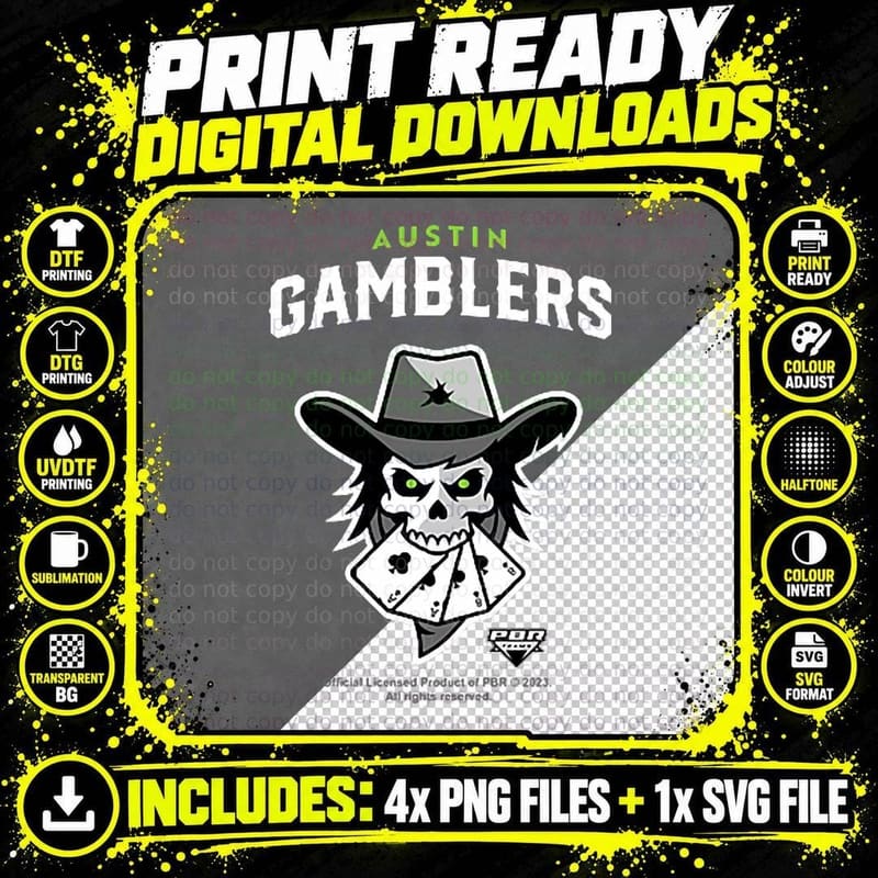 PBR Professional Bull Riders Austin Gamblers Pocket Logo Png SVG Digital Bundle