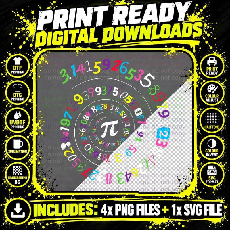Pi Day Spiral Color Numbers 3.14 Happy Pi Day T-Shirt Png SVG Digital Bundle