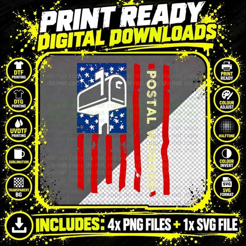 Postal Worker Patriotic US Post Mail Carrier T-Shirt Png SVG Digital Bundle