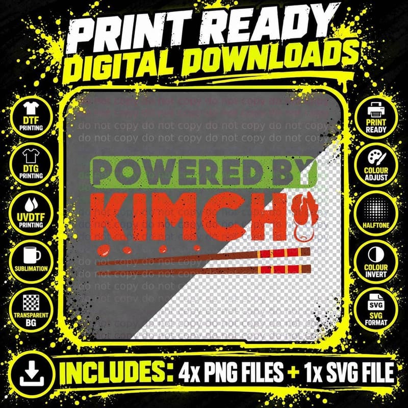 Powered by Kimchi Korean Asian Food Lovers Novelty Png SVG Digital Bundle
