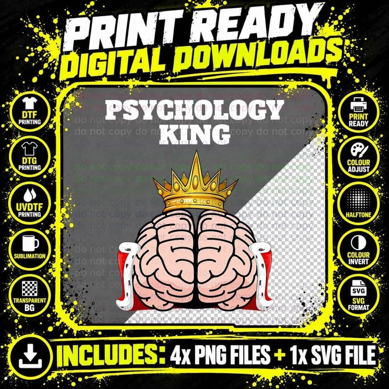 Psychology King Mens Psychology Tshirt Psychologist Png SVG Digital Bundle