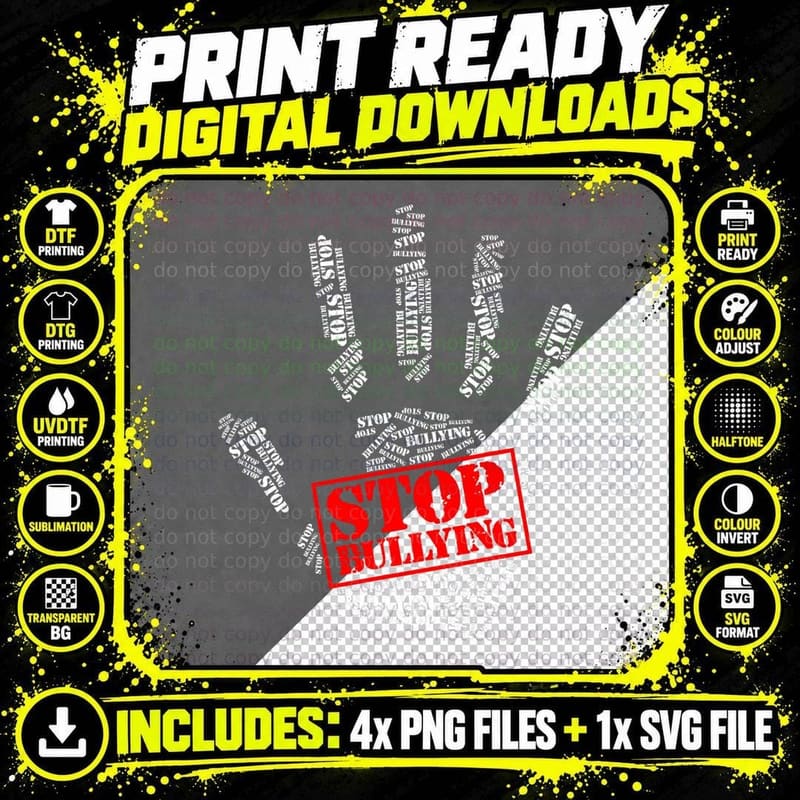 Say No to Bullying, Kindness Matters Anti-Bullying Stop Png SVG Digital Bundle