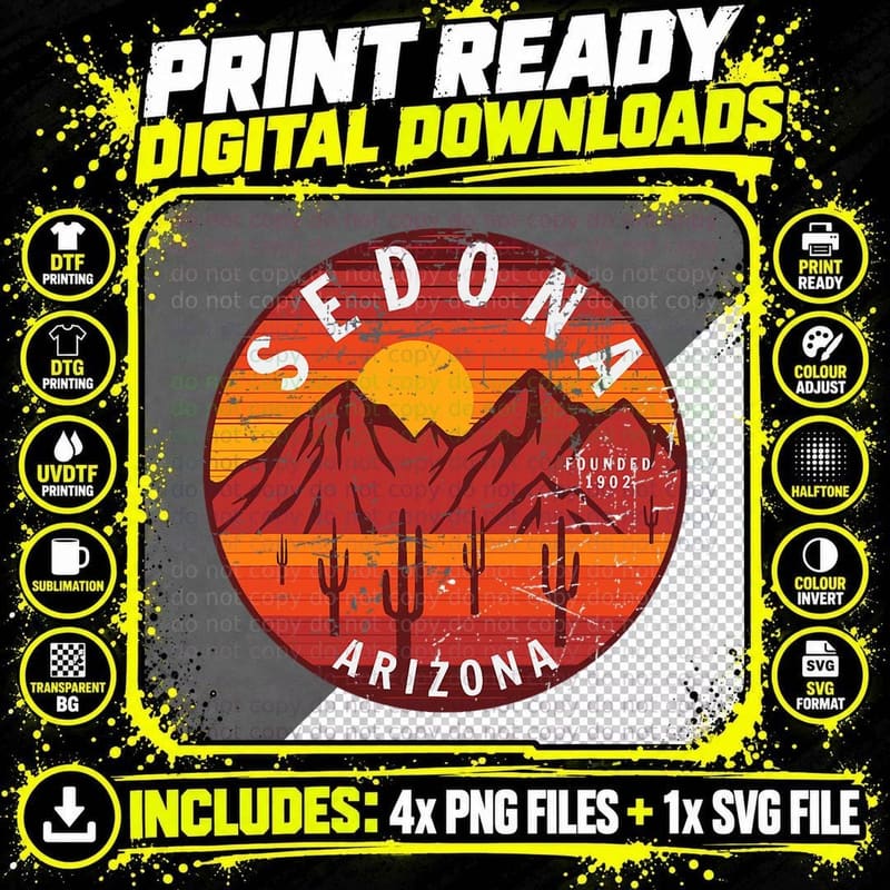 Sedona Arizona Souvenir Desert Sunset Cactus Artwork Png SVG Digital Bundle