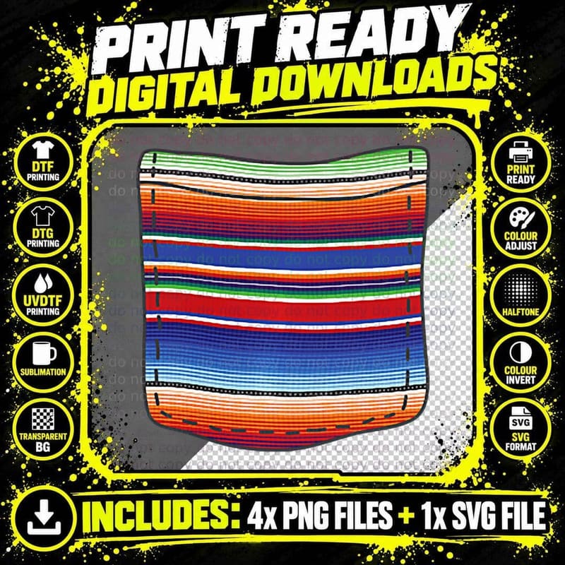 Serape Blanket Fake Pocket for Mexican Fiesta Graphic Png SVG Digital Bundle
