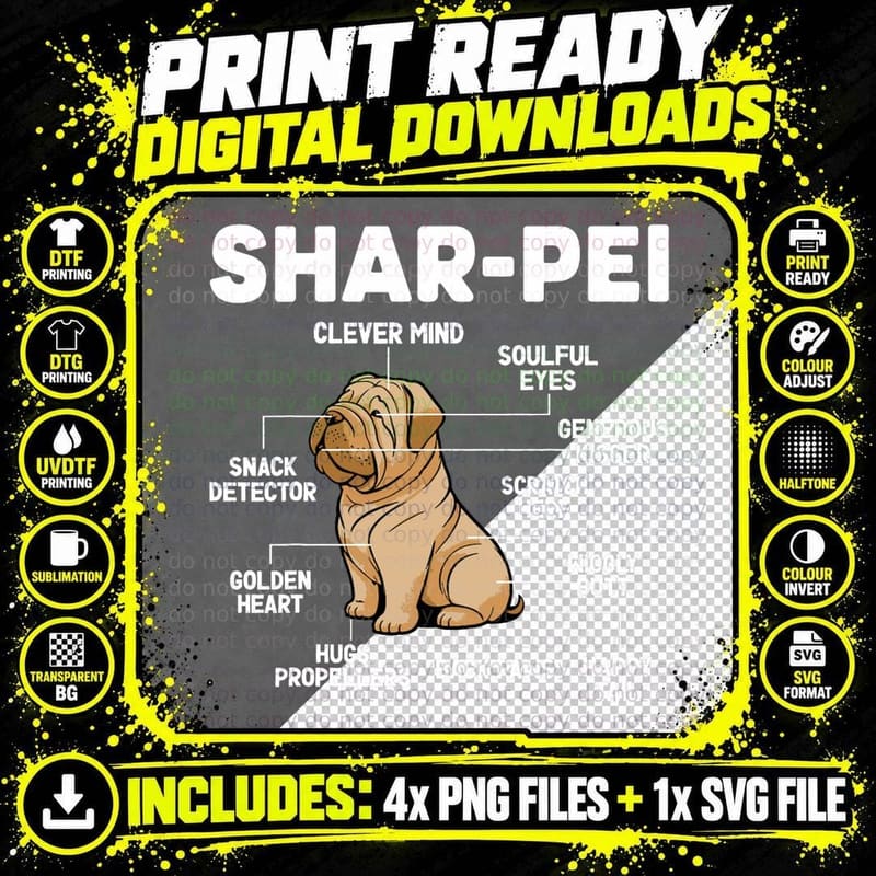 Shar Pei Anatomy Shar Pei Lover Shar Pei Owner T-Shirt Png SVG Digital Bundle