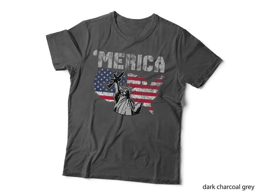 Statue of Liberty Holding a Gun - Merica Red White and Blue T-Shirt