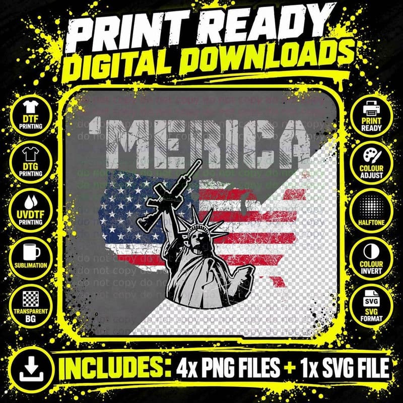 Statue of Liberty Holding a Gun - Merica Red White and Png SVG Digital Bundle