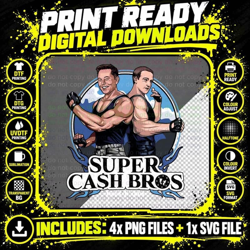 Super Cash Bros - Elon Musk vs Mark Zuckerberg T-Shirt Png SVG Digital Bundle