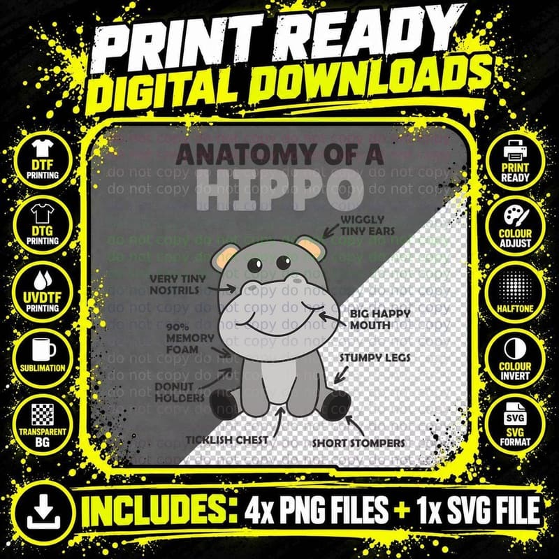Sweet Hippo Explanation Anatomy of a Hippo T-Shirt Png SVG Digital Bundle